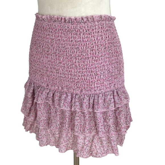 Storia Pink Floral Ruffle Mini Skirt Size Small - Picture 2 of 5